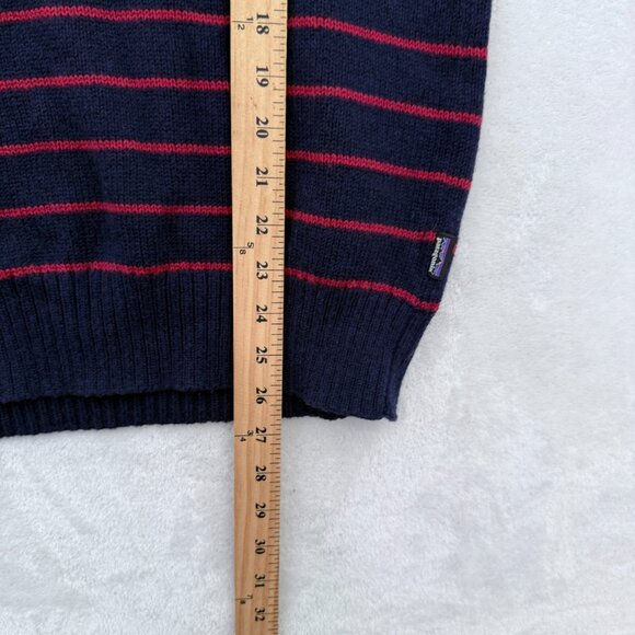 Patagonia Sweater Mens M Blue Stripe Lambswool Blend V Neck Pullover Stretch - Picture 6 of 9